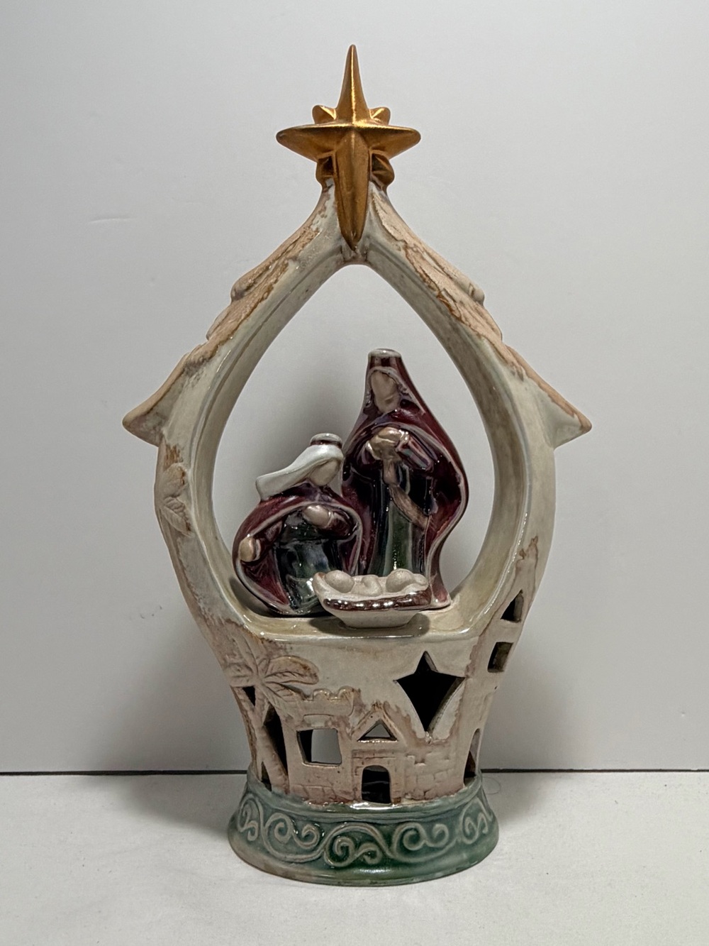 Vintage Ceramic Nativity Scene Tea-light Candle Holder Mary Joseph Baby Jesus